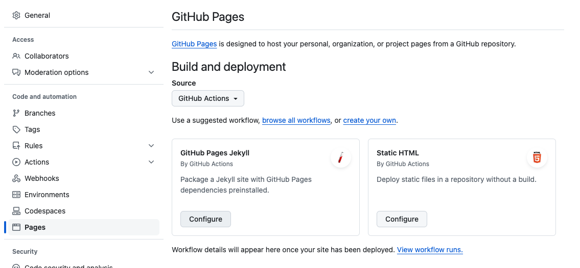 Configure Github Actions for Github Pages Deployment